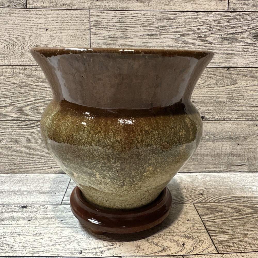 Handmade Pottery Vase w/ Wood Base (4.5x4.5") Signed Jaime Vintage